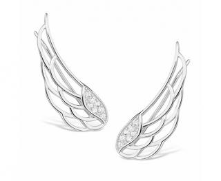 Eleganckie rodowane srebrne kolczyki nausznice skrzydła skrzydełka z cyrkoniami srebro 925