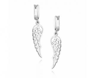 Eleganckie rodowane wiszące srebrne kolczyki celebrytka skrzydła skrzydełka wings srebro 925