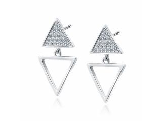 Eleganckie srebrne kolczyki wkrętki wiszące trójkąty triangle białe cyrkonie srebro 925