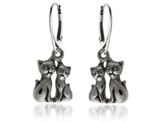 Eleganckie wiszące oksydowane srebrne kolczyki koty kotki cats srebro 925