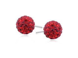 Kolczyki kulki czerwone kryształki Swarovski 8mm shamballa discoball srebro 925