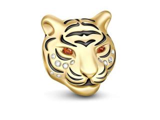 Pozłacany srebrny charms do pandora głowa tygrysa kota cat kotek tiger cyrkonie srebro 925