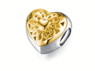 Rodowany pozłacany srebrny charms do pandora serce serduszko heart ażurowy wzór srebro 925