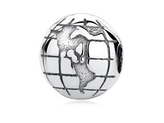 Rodowany srebrny charms do pandora blokada klips globus kula ziemska mapa świata book srebro 925