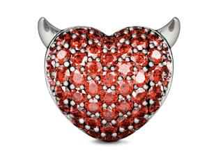 Rodowany srebrny charms do pandora diabelskie serce heart z rogami cyrkonie srebro 925