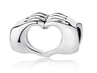 Rodowany srebrny charms do pandora dwie dłonie serce heart hands srebro 925