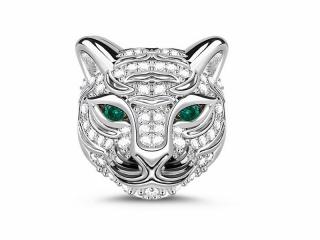 Rodowany srebrny charms do pandora głowa kota cat kotek cyrkonie srebro 925