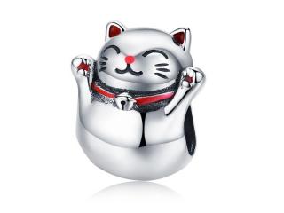 Rodowany srebrny charms do pandora japoński kot maneki neko cat srebro 925