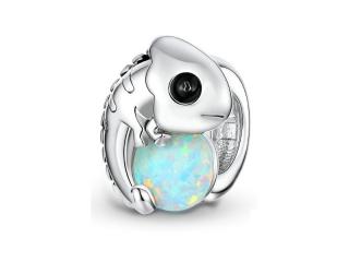 Rodowany srebrny charms do pandora kameleon jaszczurka opal srebro 925