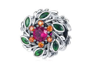 Rodowany srebrny charms do pandora kolorowy kwiat flower cyrkonie srebro 925