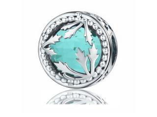 Rodowany srebrny charms do pandora listki liście kółko circle błękitne cyrkonie srebro 925