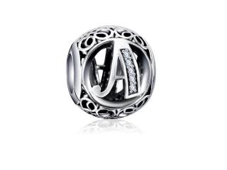 Rodowany srebrny charms do pandora litera literka A srebro 925