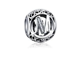 Rodowany srebrny charms do pandora litera literka M srebro 925