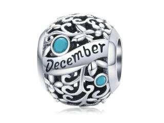 Rodowany srebrny charms do pandora miesiąc grudzień month december cyrkonie srebro 925