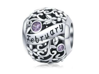 Rodowany srebrny charms do pandora miesiąc luty month february cyrkonie srebro 925