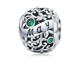 Rodowany srebrny charms do pandora miesiąc maj month may cyrkonie srebro 925