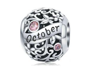 Rodowany srebrny charms do pandora miesiąc październik month october cyrkonie srebro 925