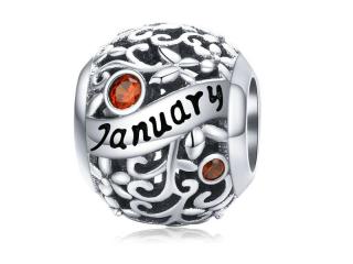 Rodowany srebrny charms do pandora miesiąc styczeń month january cyrkonie srebro 925