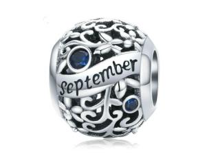 Rodowany srebrny charms do pandora miesiąc wrzesień month september cyrkonie srebro 925