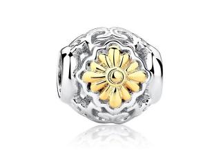 Rodowany srebrny charms do pandora pozłacany kwiat flower srebro 925