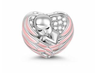 Rodowany srebrny charms do pandora serce dziecko skrzydła niemowlę noworodek baby child srebro 925