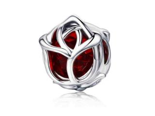 Rodowany srebrny charms pandora czerwona róża red rose cyrkonie srebro 925