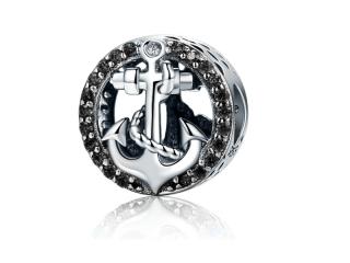 Rodowany srebrny charms pandora kotwica symbol nadziei cyrkonie srebro 925