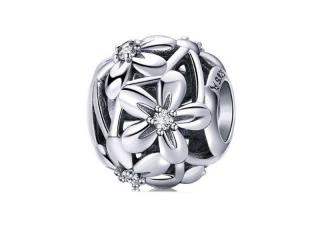 Rodowany srebrny charms pandora kwiaty flowers cyrkonie cyrkonie srebro 925