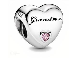 Rodowany srebrny charms pandora serce heart babcia grandma cyrkonie srebro 925