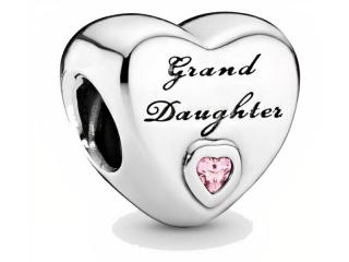 Rodowany srebrny charms pandora serce heart wnuczka grand daughter cyrkonie srebro 925