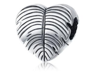 Rodowany srebrny charms pandora serce serduszko listek liść leaf srebro 925