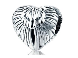 Rodowany srebrny charms pandora serce serduszko skrzydła anioła srebro 925