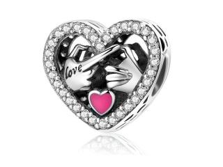 Rodowany srebrny charms pandora serce wyznanie miłości dłonie LOVE cyrkonie srebro 925
