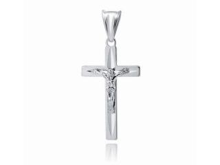 Rodowany srebrny diamentowany krzyżyk krzyż z wizerunkiem Chrystusa srebro 925