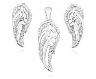 Rodowany srebrny komplet skrzydła anioła wings cyrkonie srebro 925