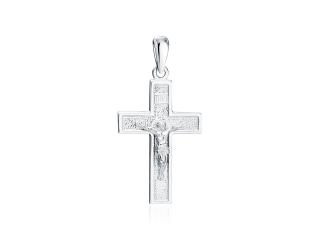 Rodowany srebrny krzyżyk krzyż diamentowany wizerunek Jezusa Chrystusa srebro 925