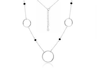 Rodowany srebrny naszyjnik gwiazd celebrytka trzy kółka kółeczka ring cyrkonie srebro 925