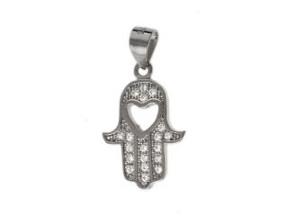 Rodowany srebrny wisior wisiorek dłoń ręka fatimy talizman amulet białe cyrkonie srebro 925