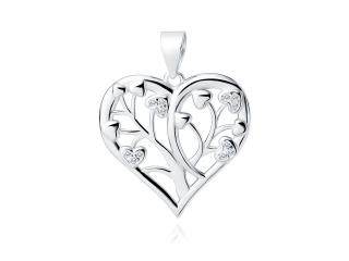 Rodowany srebrny wisiorek serce serduszko drzewko drzewo białe cyrkonie srebro 925