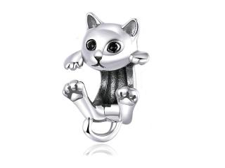 Rodowany srebrny wiszący charms do pandora bawiący się kotek kot cat mruczek pupil srebro 925