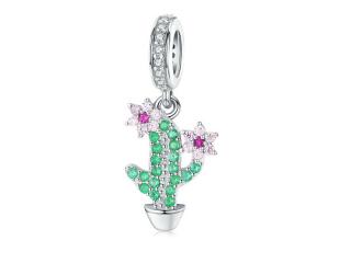 Rodowany srebrny wiszący charms do pandora kaktus cactus cyrkonie srebro 925