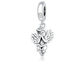 Rodowany srebrny wiszący charms do pandora przywieszka anioł angel cyrkonia srebro 925