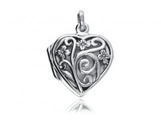 Srebrna otwierana zawieszka serce puzderko ażurowy wzór kwiaty flowers srebro 925