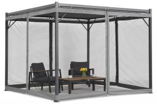 Antracytowa pergola tarasowa Malaga 3x4m z moskitierą Garden Point