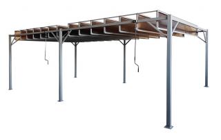 Antracytowa pergola tarasowa Paros 3x6m z zasłonami Garden Point