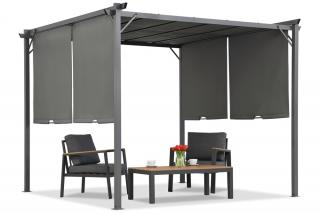 Antracytowa pergola tarasowa Sevilla 3x3m z zasłonami Garden Point