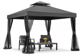 Antracytowy pawilon ogrodowy z moskitierą Walencja 3x3 m Garden Point