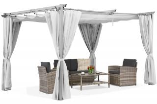 Biała pergola tarasowa La Palma 4x4m z zasłonami Garden Point