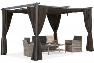 Brązowa pergola tarasowa La Palma 4x4m z zasłonami Garden Point
