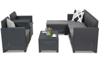 Komplet mebli wypoczynkowych z technorattanu Nebraska Relax Corner 6 antracytowy Bica